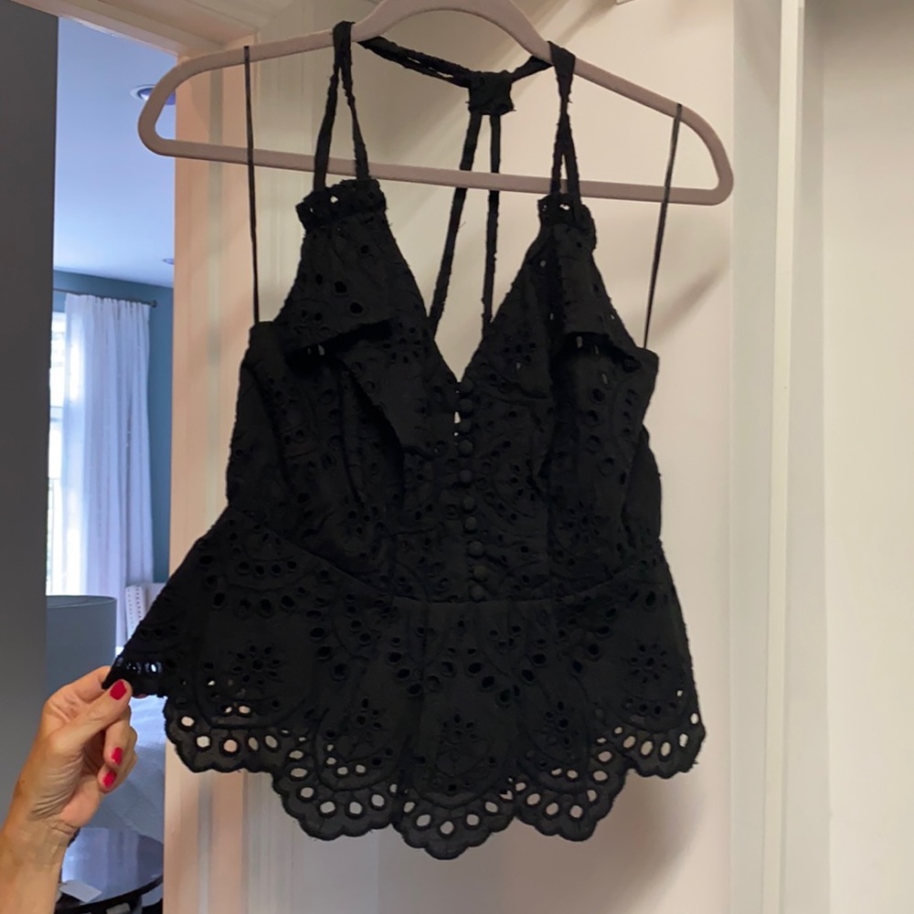 Q&A Black Eyelet Top